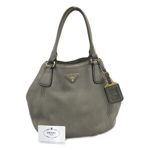 Prada Vitello Daino leather shoulder bag gray taupe